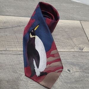 Animal Kingdom Endangered Species Elegant Penguin Patterned Tie - Blue and Brown